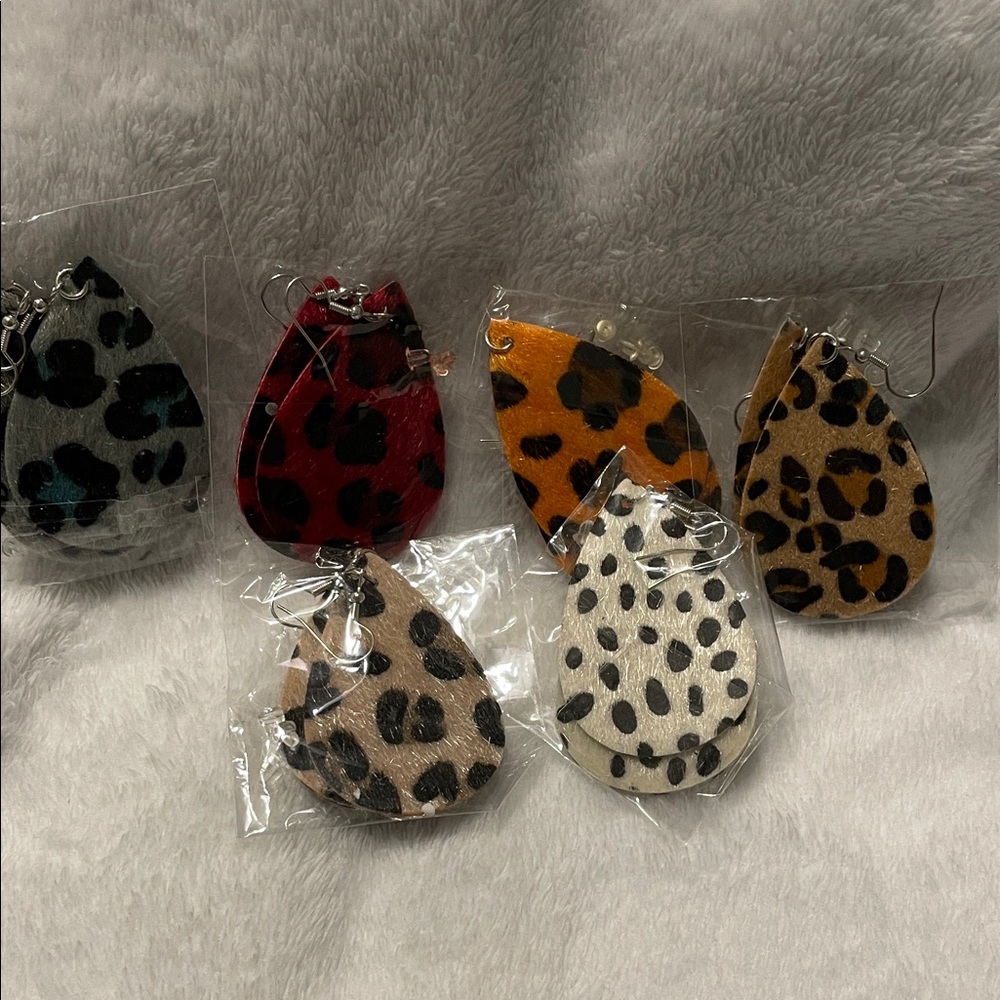 Leopard Print Teardrop fur Earrings 6 pair